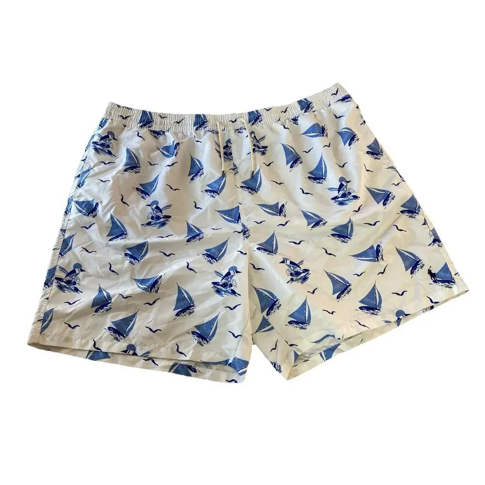 Polo Ralph Lauren Bear Swim Trunks Mens Sz 4XLT White Blue Sailing Board Short ￼